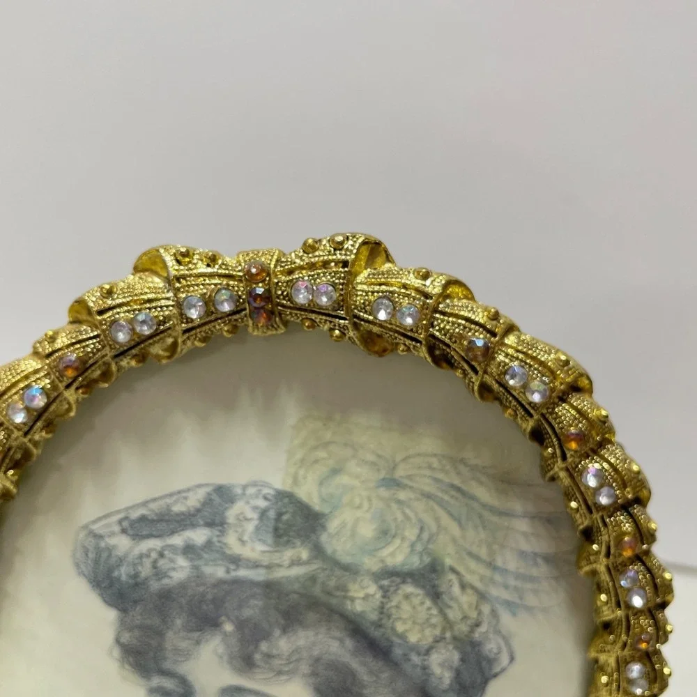 Vintage 19th Century Victorian Watercolor Portrait Young Girl Oval Jeweled Frame